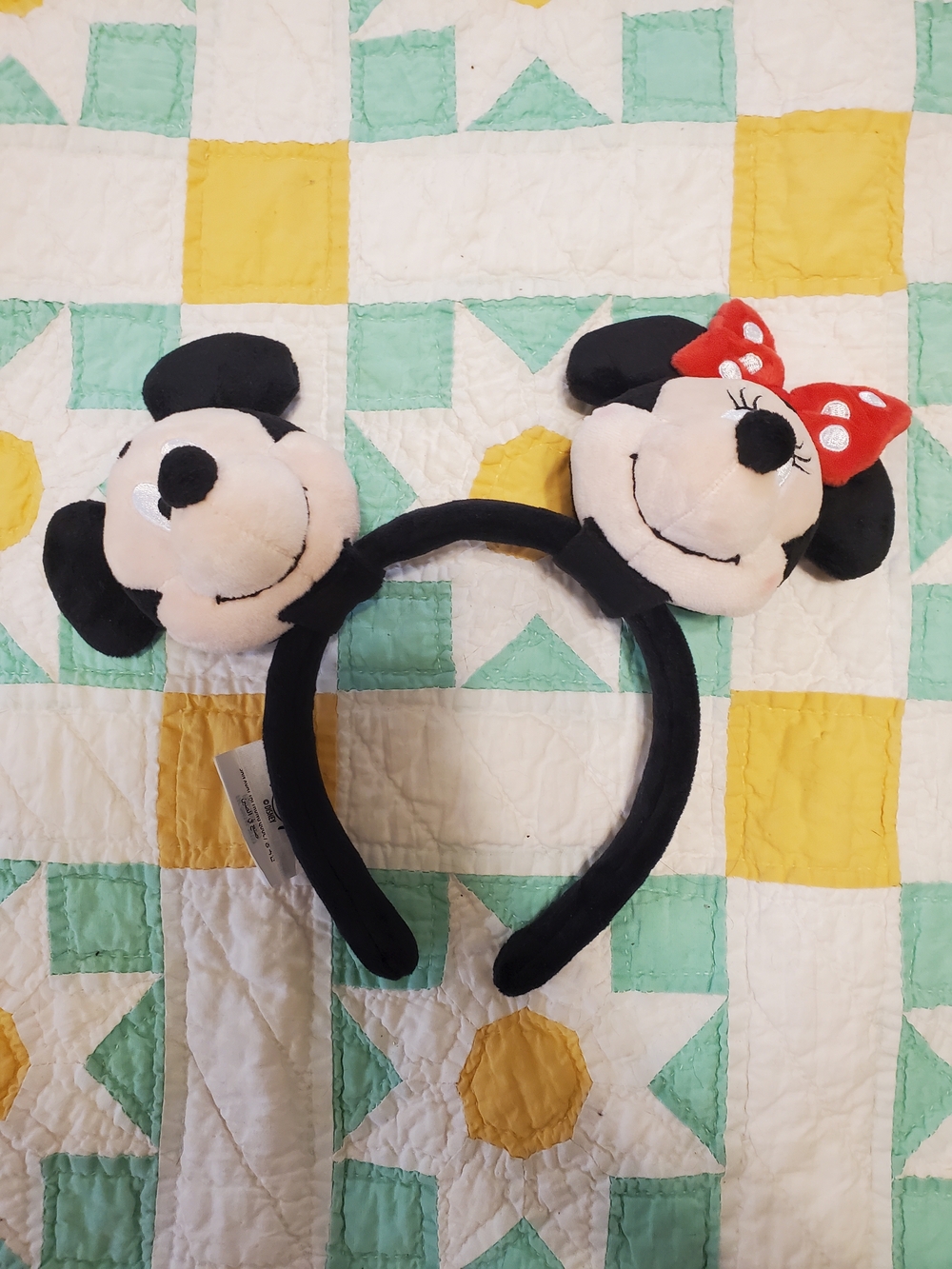 Plush Minnie & Mickey Ears Headband - Black with Red Bow